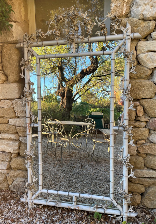 Grande specchio da veranda in finto bambù, salotto d'inverno 1900 circa