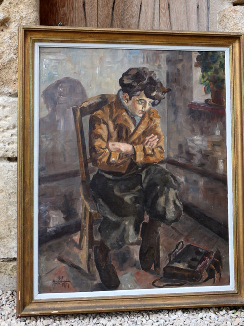 Hanne Tartter 1937: Seated adolescent, large oil on canvas