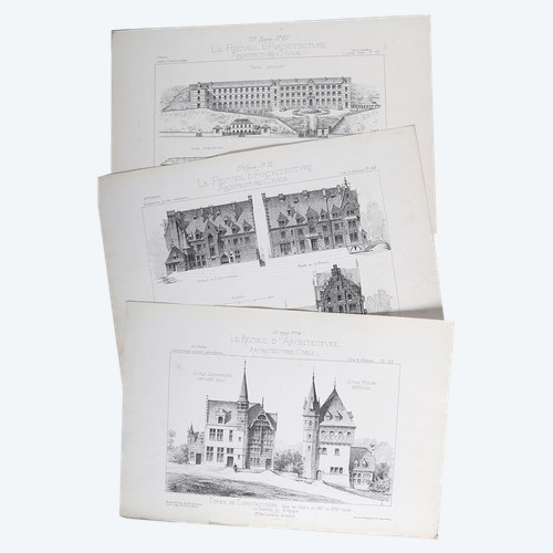 Architecture, Set of 3 engravings, 31x46 cm, early 20th century