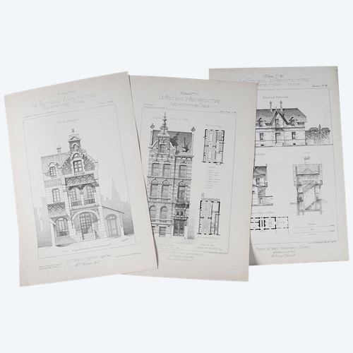 Architecture, Set of 3 engravings, 31x46 cm, early 20th century