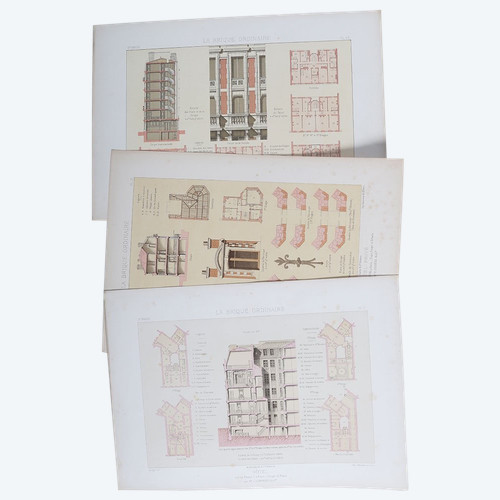 Architecture, Set of 3 silkscreen prints, 32x45cm, early 20th century