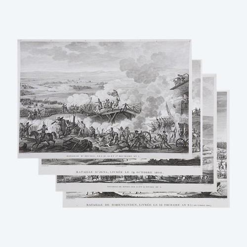 Set of 4 engravings from the early 19th century, Napoleon Bonaparte, 33x45cm, the great battles