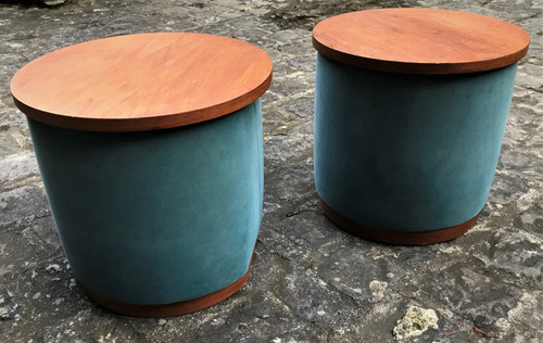 Pair of “drum” tables, end tables, bedside tables by Roger Landault, designed around 1950