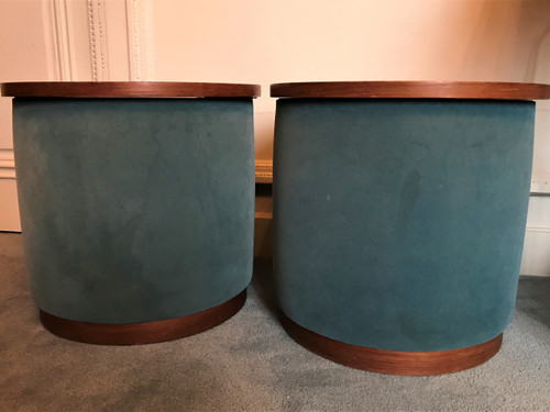 Pair of “drum” tables, end tables, bedside tables by Roger Landault, designed around 1950