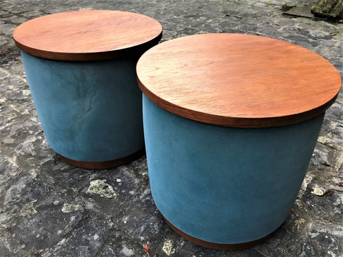 Pair of “drum” tables, end tables, bedside tables by Roger Landault, designed around 1950