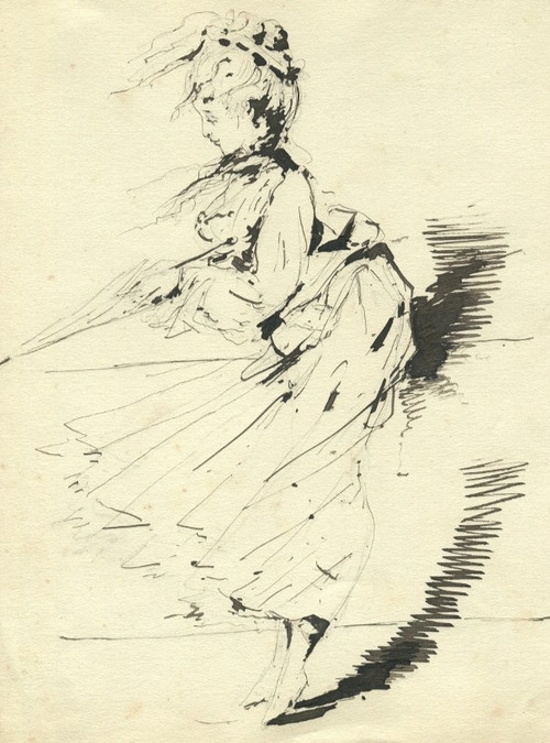 Elegant in a Great Wind - Original Old Drawing