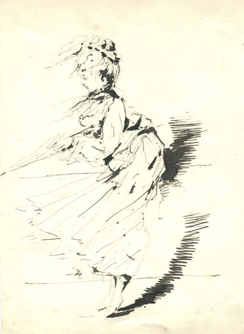 Elegant in a Great Wind - Original Old Drawing