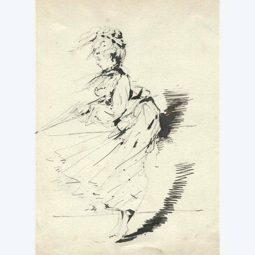 Elegant in a Great Wind - Original Old Drawing