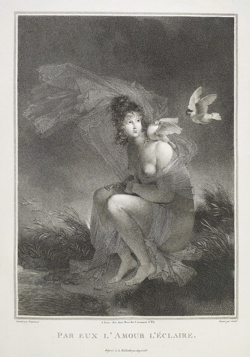 Etching Neoclassical Engraving Portrait Of A Lady Female Nude After Fragonard 19th C  Old Print