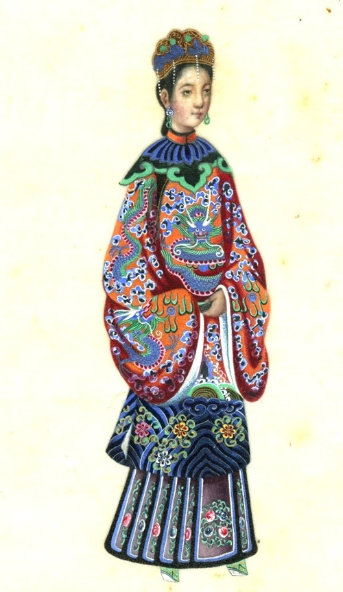 Chinese school 19th century Woman in traditional costume - Original old drawing