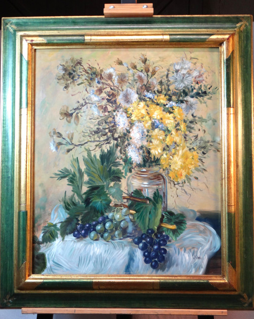 French school 20th century. Bouquet of flowers. Oil on panel. Signed Leas