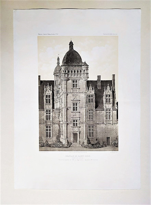 Renaissance Architecture French Castle saint-ouen Lithograph By Victor Petit 19th C Old Print