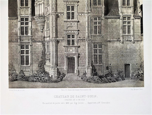 Renaissance Architecture French Castle saint-ouen Lithograph By Victor Petit 19th C Old Print