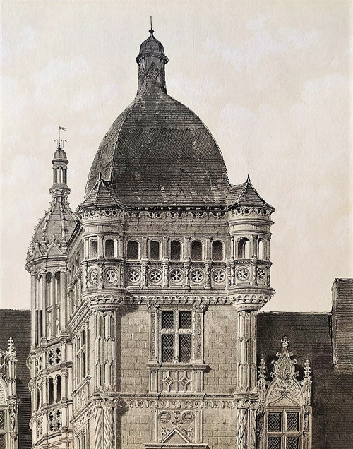 Renaissance Architecture French Castle saint-ouen Lithograph By Victor Petit 19th C Old Print