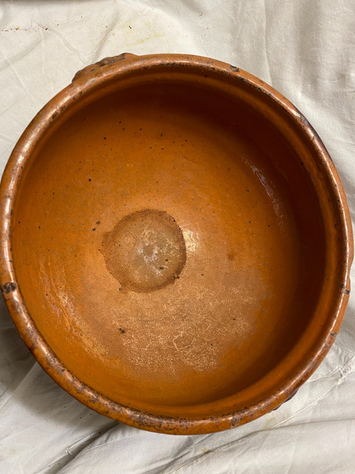 bellissima zuppiera della fine del XVIII secolo in terracotta marmorizzata smaltata in stile Luigi XV, ocra e marrone, provenzale