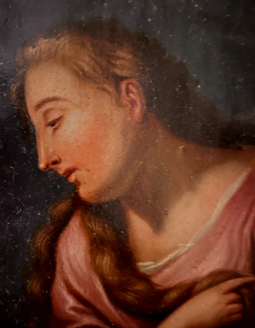 Madonna mit von einer Lampe beleuchtetem Gesicht aus dem Ende des 18. Jahrhunderts im Stil von Georges De la Tour