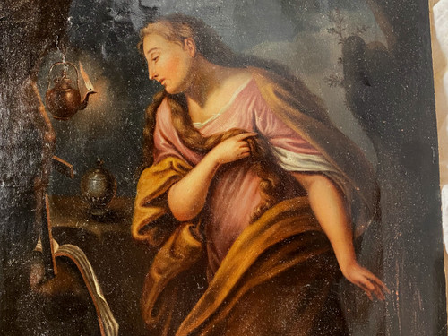 Madonna mit von einer Lampe beleuchtetem Gesicht aus dem Ende des 18. Jahrhunderts im Stil von Georges De la Tour