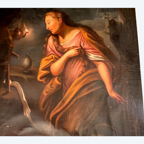 Madonna mit von einer Lampe beleuchtetem Gesicht aus dem Ende des 18. Jahrhunderts im Stil von Georges De la Tour