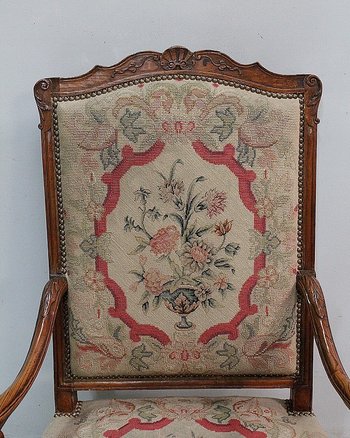 Armchair in Ash and cross stitch, Regency period - Early 18th century