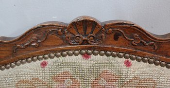 Armchair in Ash and cross stitch, Regency period - Early 18th century