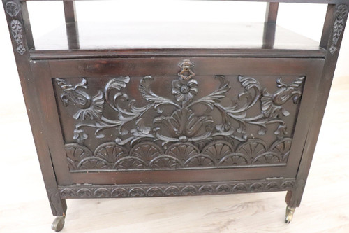 Bar Cart on Wheels in Beech Wood, Early 20th Century