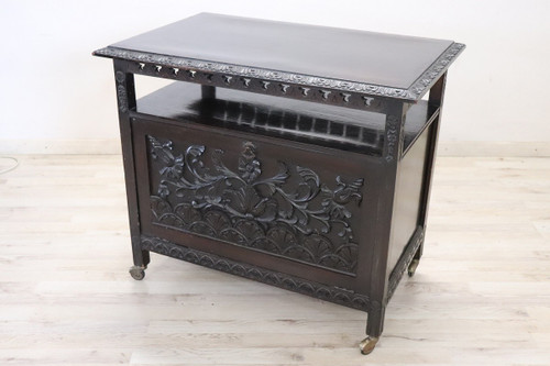 Bar Cart on Wheels in Beech Wood, Early 20th Century