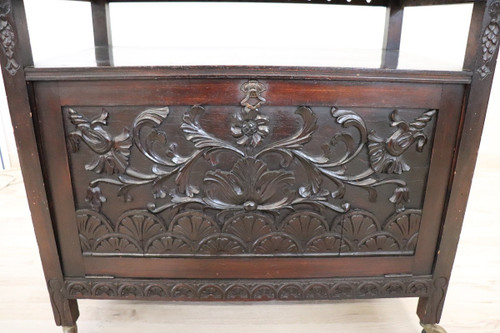 Bar Cart on Wheels in Beech Wood, Early 20th Century