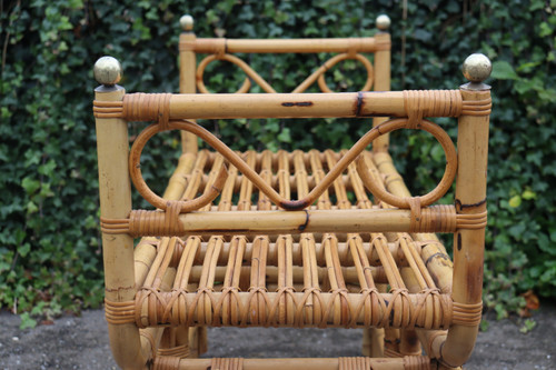 Vintage Rattan Bench, Italy, 1960s Gabriella Crespi Style