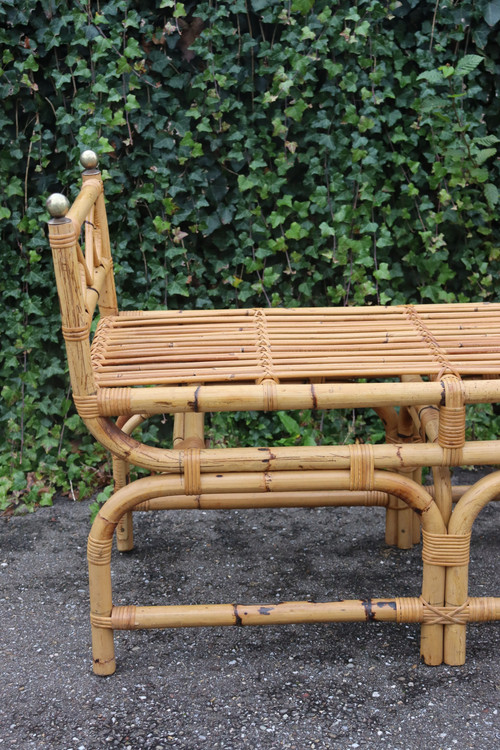 Vintage Rattan Bench, Italy, 1960s Gabriella Crespi Style