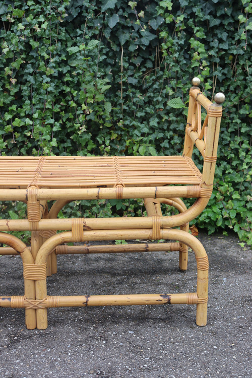 Vintage Rattan Bench, Italy, 1960s Gabriella Crespi Style