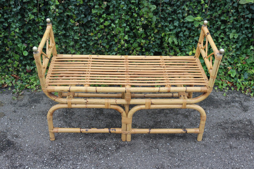 Vintage Rattan Bench, Italy, 1960s Gabriella Crespi Style