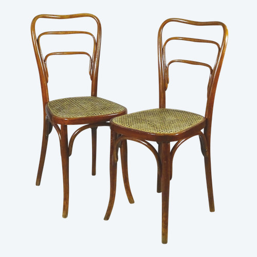 Two chairs, KOHN bistro caned No. 248 a, circa 1910 by Thonet