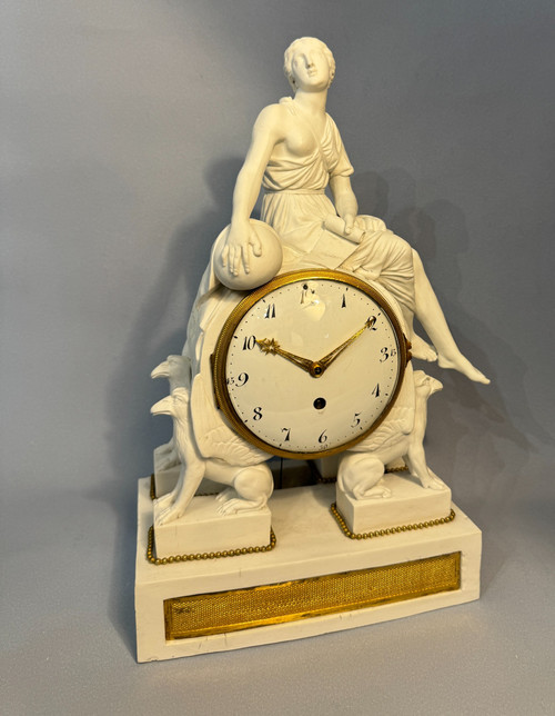 Louis XVI allegorical clock in biscuit "Uranie" 18th century period