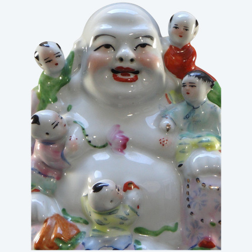 China, Mid 20th Century, Poussah and Children Porcelain Group.