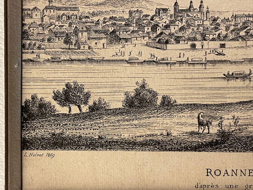 Vecchia veduta dell'incisione di Roanne nel 1650 di Noirot 1869