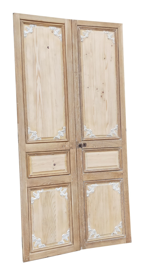 Double Haussmann Door, 18810 Period, Decorated With Flowers And Scrolls