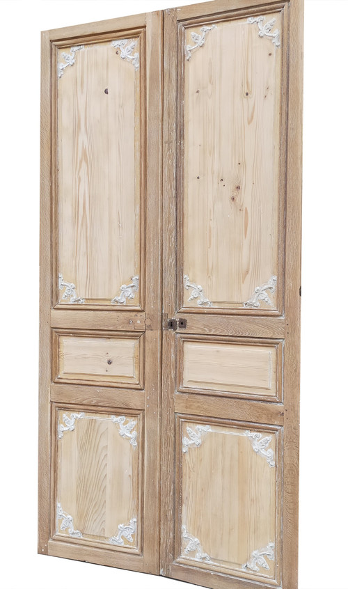 Double Haussmann Door, 18810 Period, Decorated With Flowers And Scrolls