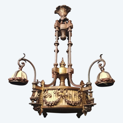 Grand lustre Louis XVI en bronze