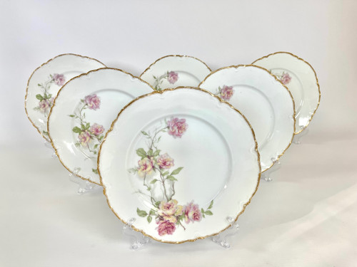 Set mit 6 Haviland Limoges Speisetellern „Baltimore Rose“.