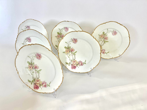 Set mit 6 Haviland Limoges Speisetellern „Baltimore Rose“.