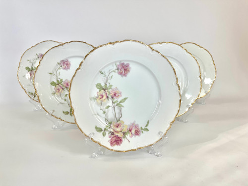 Set mit 6 Haviland Limoges Speisetellern „Baltimore Rose“.