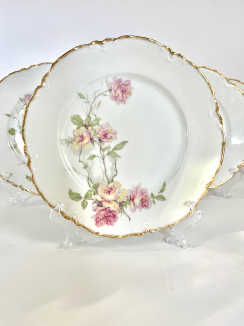 Set mit 6 Haviland Limoges Speisetellern „Baltimore Rose“.