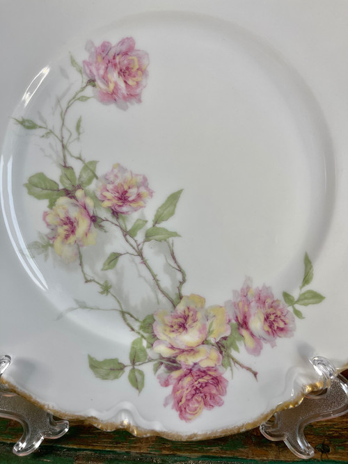 Set mit 6 Haviland Limoges Speisetellern „Baltimore Rose“.