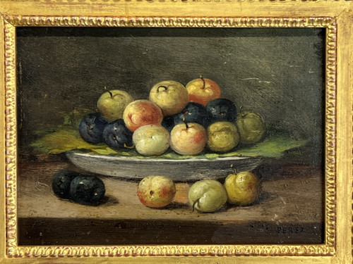 QUADRO / QUADRO / OLIO SU TAVOLA FIRMATO “PEREZ” NATURA MORTA CON FRUTTA