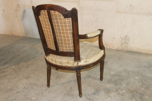 3 Louis XVI armchairs in carved and molded beech, late 18th century