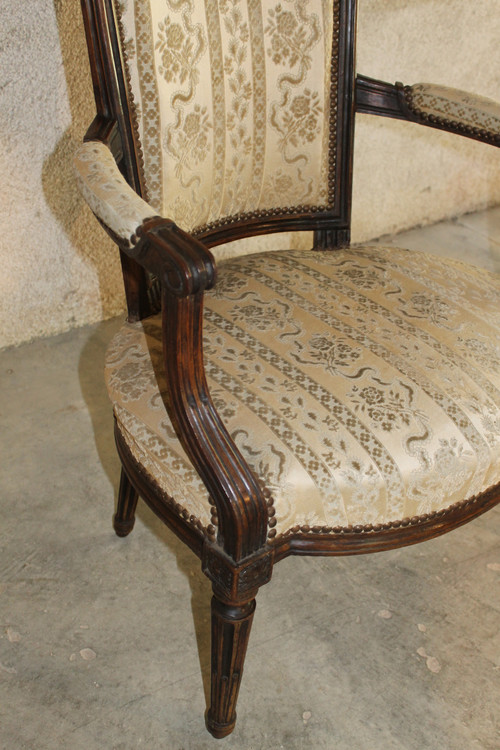 3 Louis XVI armchairs in carved and molded beech, late 18th century