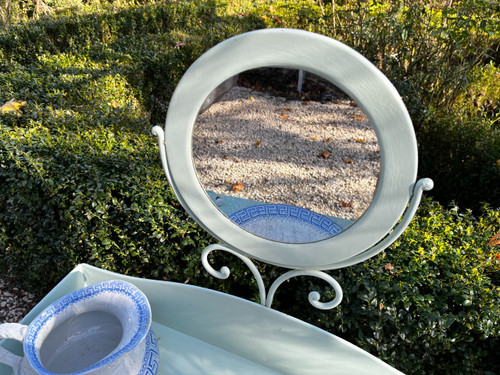 Art Nouveau dressing table in painted sheet metal with its accessories