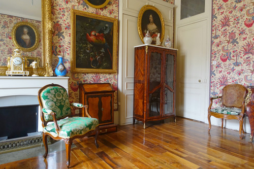 Vitrine bibliothèque d'époque Louis XV en marqueterie