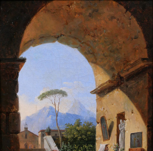 Jean-Baptiste BERLOT 1775-1840 Italie, oratoire dans une ruine antique, tableau, paysage