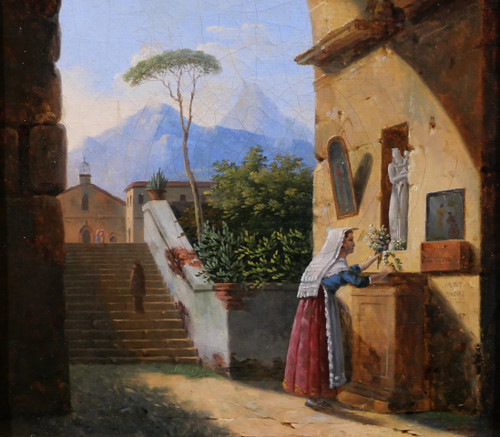 Jean-Baptiste BERLOT 1775-1840 Italie, oratoire dans une ruine antique, tableau, paysage